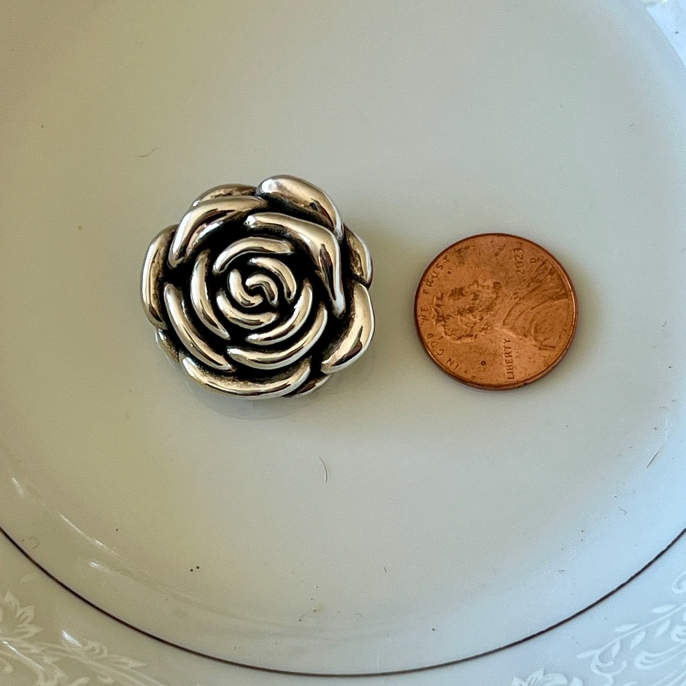 Vintage 925 Sterling Silver 3D Rose Slide Pendant - Picture 5 of 5
